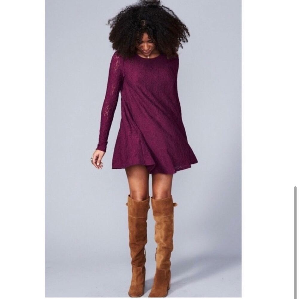 Show Me Your Mumu Tyler Tunic maroon wine purple lace overlay dress size Medium‎